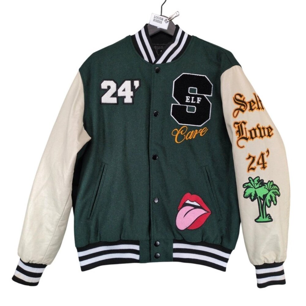 Pacsun Men's L Varsity Jacket, Self Love & Care, Embroidered Patches Streetwear